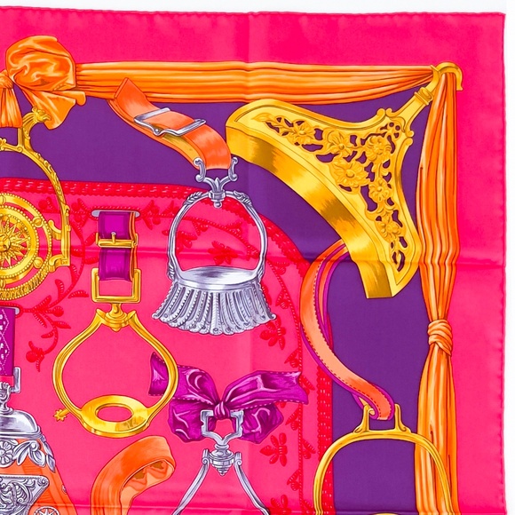 NWT Hermes Scarf "Etriers" in Pink & Purple - Picture 8 of 10